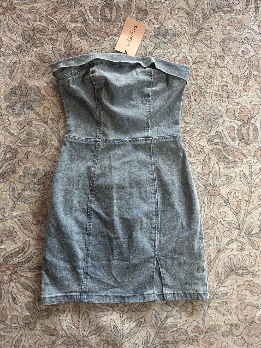 SHEIN Light Blue Strapless Denim Mini Dress